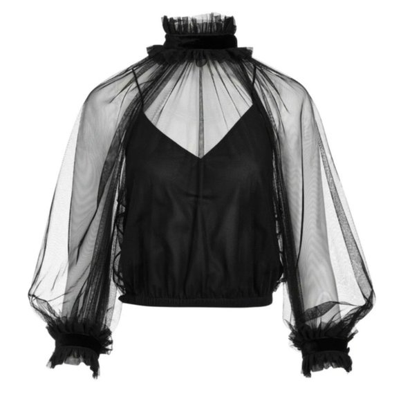 Alice and Olivia ALEXIA RUFFLE NECK CROP TOP - Picture 2 of 7